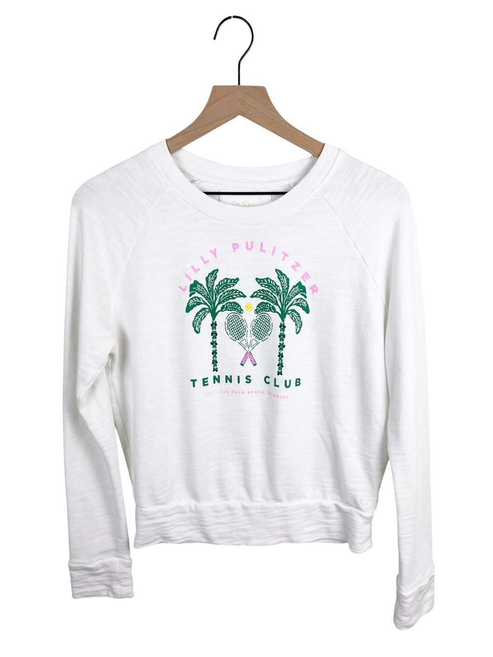 Lilly Pulitzer Rapallo Cotton Pullover Sweatshirt Palm Beach Tennis Club Size XS